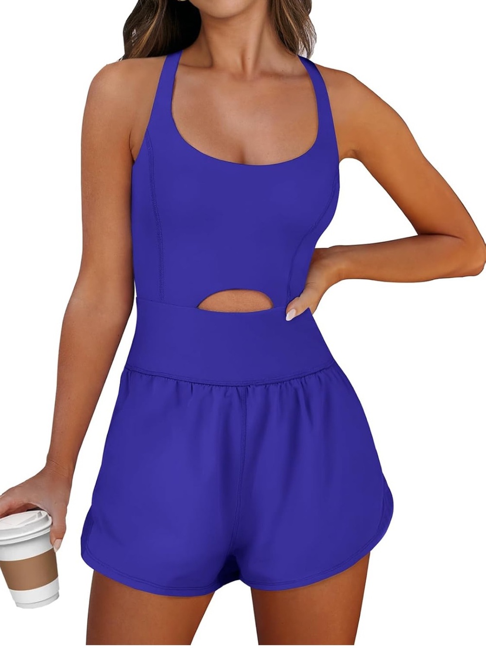Amazon Royal Blue Scoop Neck Cutout Romper